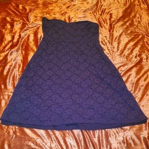 Blue lace strapless dress